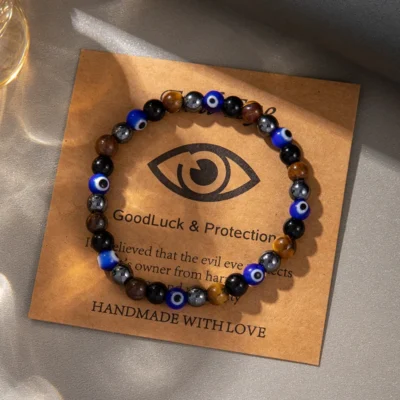 Fashion Evil Eye Natural Stone Beaded Bracelet for Women Men Turkish Amulet Protection Jewelry Yoga Spiritual Friendship Gifts